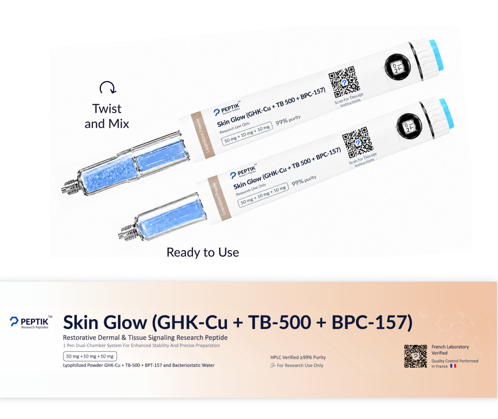 Skin Glow (GHK-Cu/TB-500/BPC-157) Pen — both chambers blue (Figma 2026-07-19)