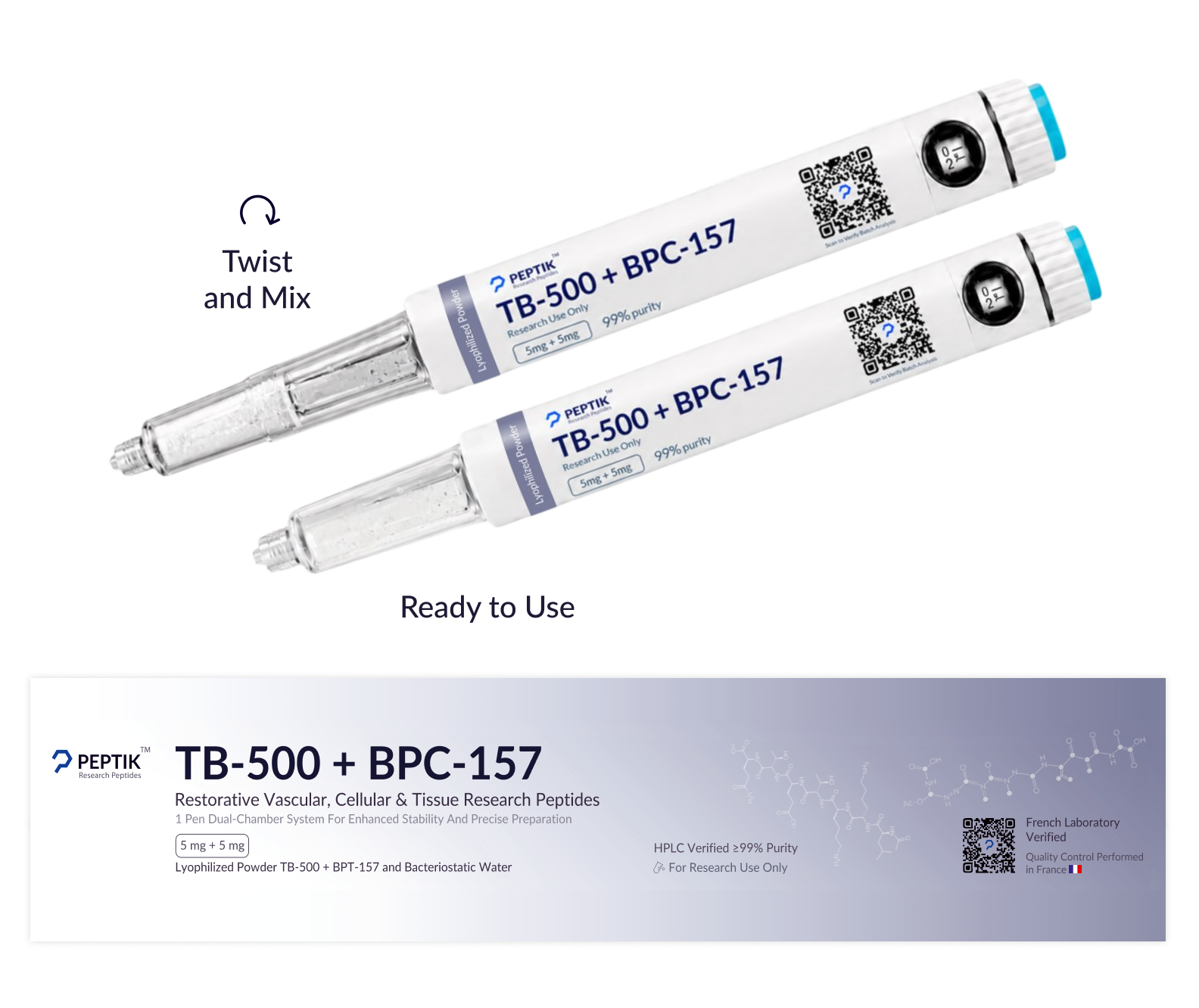 TB-500 5mg + BPC-157 5mg  Research Peptide Combination - Pen variant